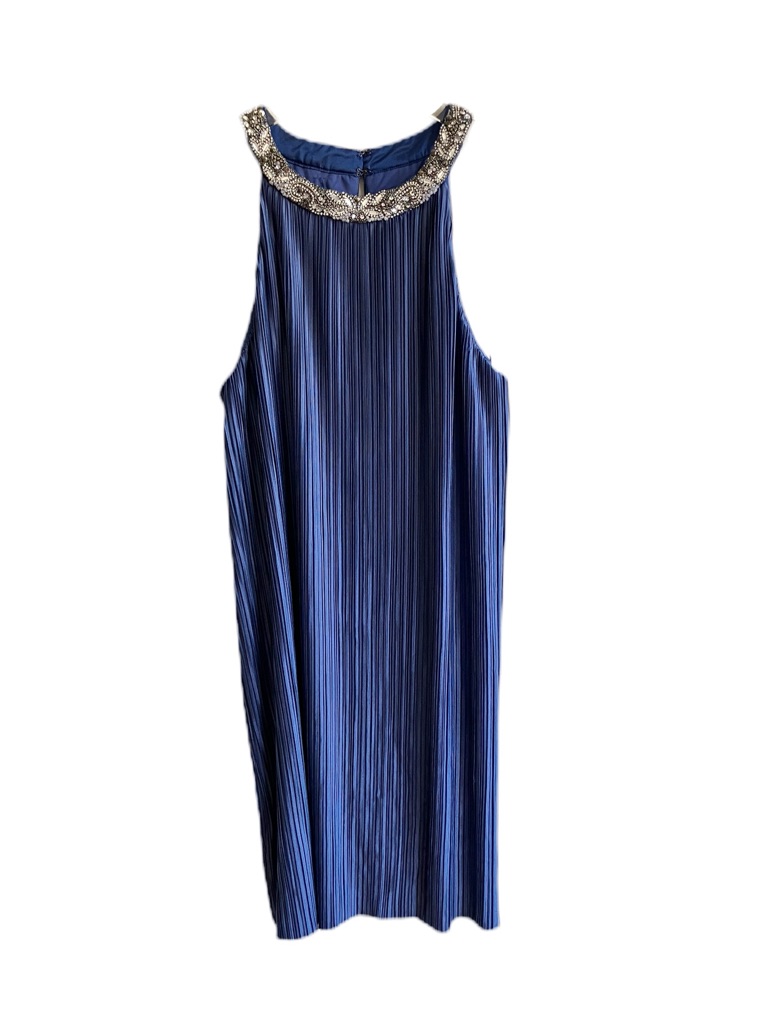 Aidan Mattox Navy Pleated Midi Dress Size 8 Beaded Yoke Sleeveless Wedding Guest